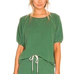 THE GREAT. Green Short-Sleeve Pullover Short Puff Sleeve Sweatshirt 1 Small